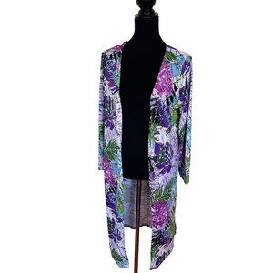 Womens Purple Top Tropical Floral Print Open Cardigan Rouge Collection 1X Egypt